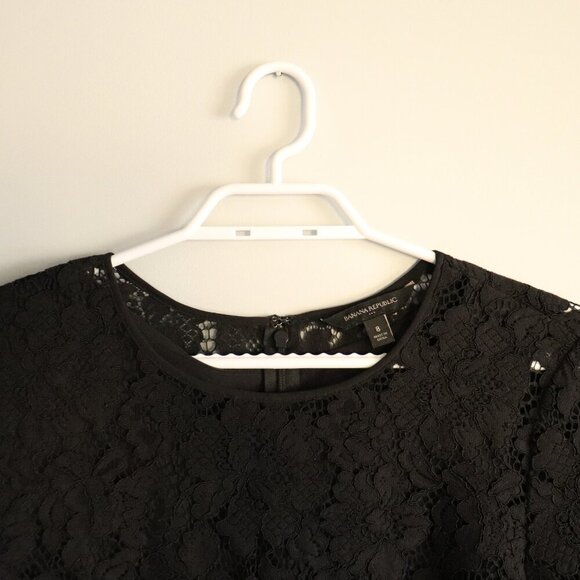 Banana Republic Women's Sz 8 Black Lace 1/4 Length Sleeve Crewneck Midi Dress‎ - Picture 3 of 14